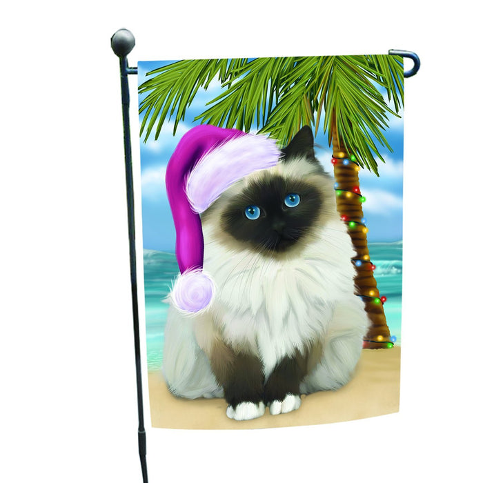Summertime Happy Holidays Christmas Birman Cat on Tropical Island Beach Garden Flag