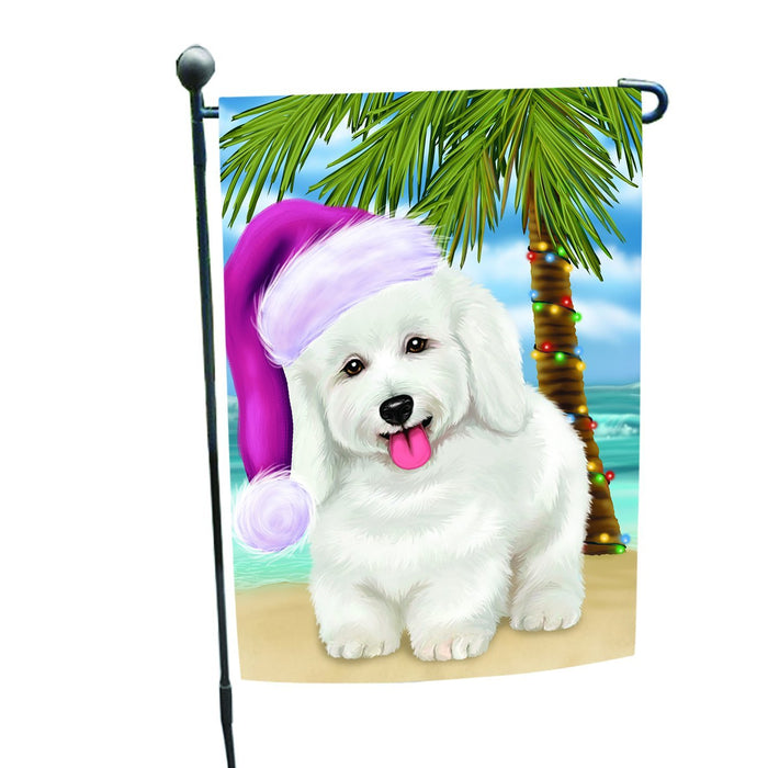 Summertime Happy Holidays Christmas Bichon Frise Dog on Tropical Island Beach Garden Flag