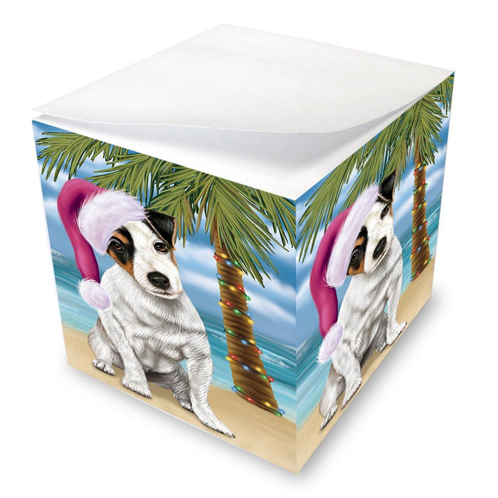 Summertime Happy Holidays Christmas Jack Russel Dog on Tropical Island Beach Note Cube D546