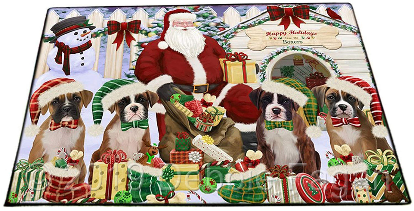 Happy Holidays Christmas Boxers Dog House Gathering Floormat FLMS51066