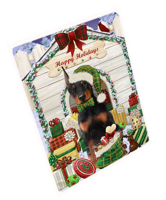Happy Holidays Christmas Doberman Pinscher Dog House With Presents Magnet Mini (3.5" x 2") MAG58518