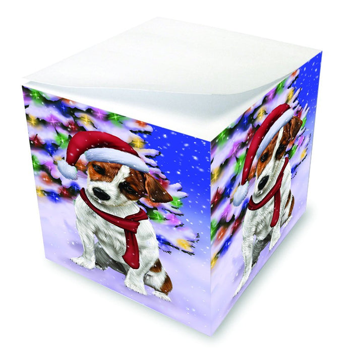 Winterland Wonderland Jack Russel Dog In Christmas Holiday Scenic Background Note Cube D666