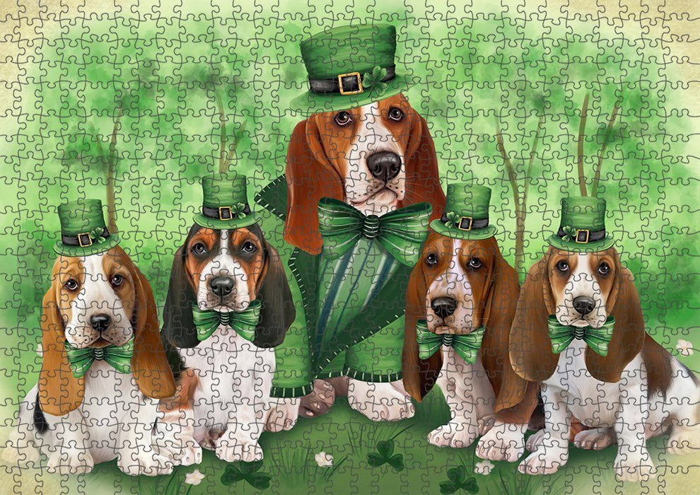 St. Patricks Day Irish Family Portrait Basset Hounds Dog Puzzle with Photo Tin PUZL51630