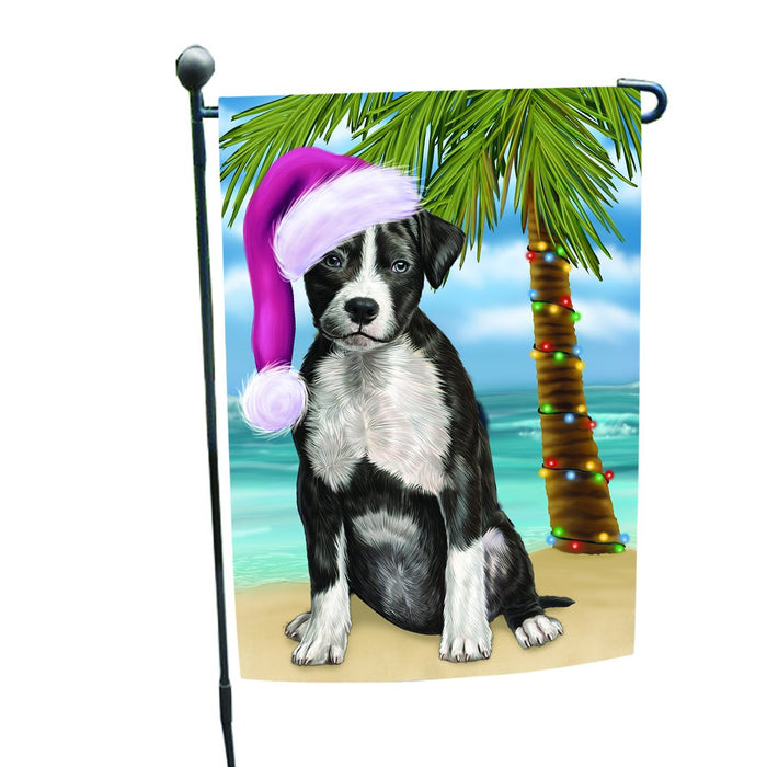Summertime Happy Holidays Christmas American Staffordshire Terrier Dog on Tropical Island Beach Garden Flag