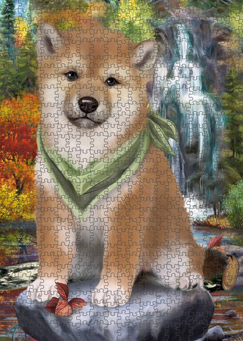 Scenic Waterfall Shiba Inu Dog Puzzle with Photo Tin PUZL52416