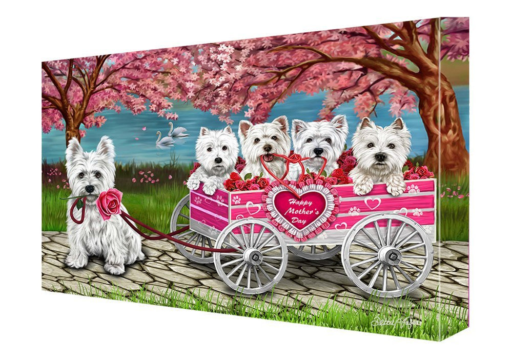 Westies Dog w/ Puppies Mother's Day Painting Printed on Canvas Wall Art Signed