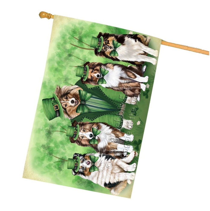 St. Patricks Day Irish Family Portrait Shetland Sheepdogs Dog House Flag FLG49235