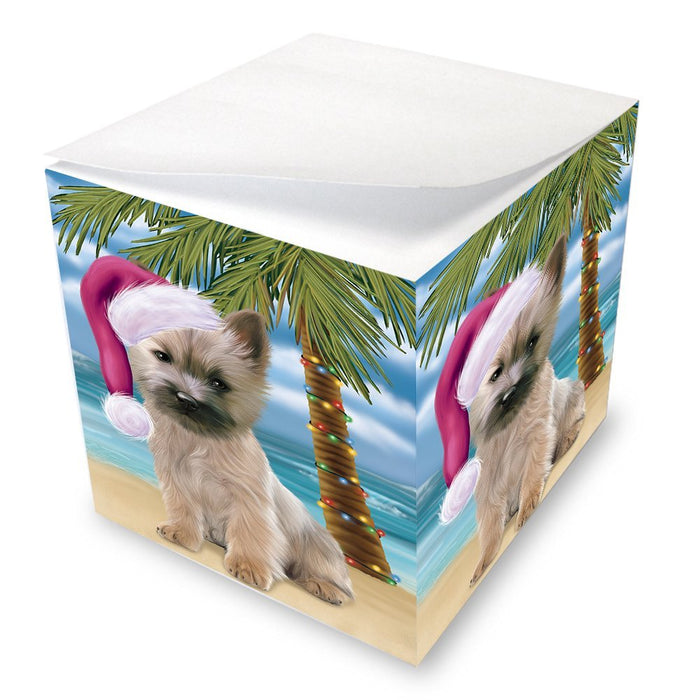 Summertime Happy Holidays Christmas Cairn Terrier Dog on Tropical Island Beach Note Cube D524