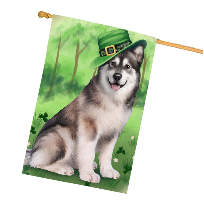 St. Patricks Day Irish Portrait Alaskan Malamute Dog House Flag FLG48462