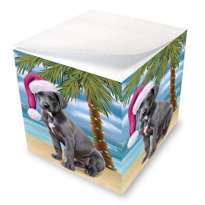 Summertime Happy Holidays Christmas Great Dane Dog on Tropical Island Beach Note Cube D544