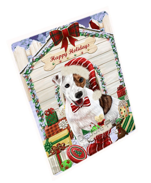Happy Holidays Christmas Jack Russell Terrier Dog House With Presents Magnet Mini (3.5" x 2") MAG58599