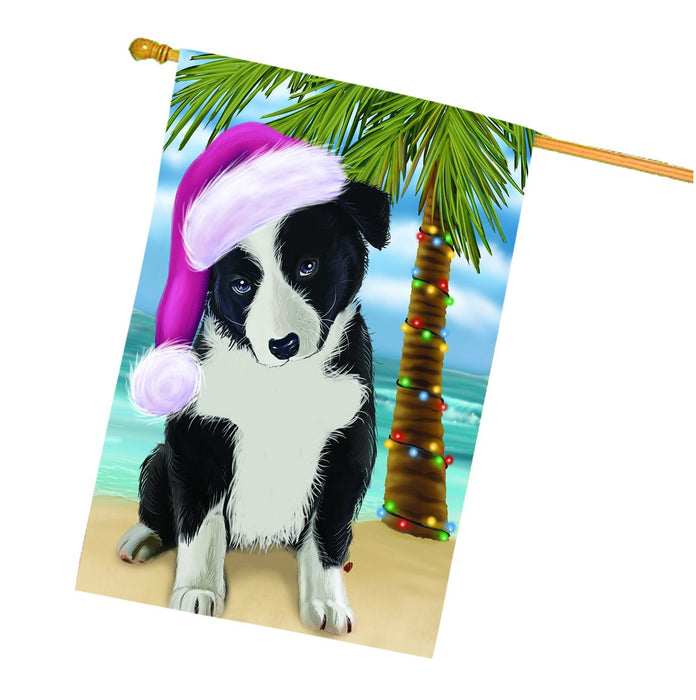 Summertime Happy Holidays Christmas Border Collie Dog on Tropical Island Beach House Flag