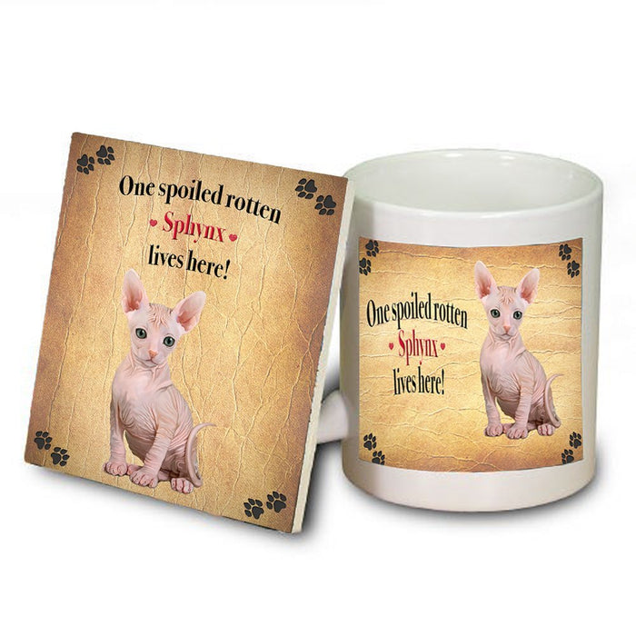 Sphynx Spoiled Rotten Cat Coaster and Mug Combo Gift Set