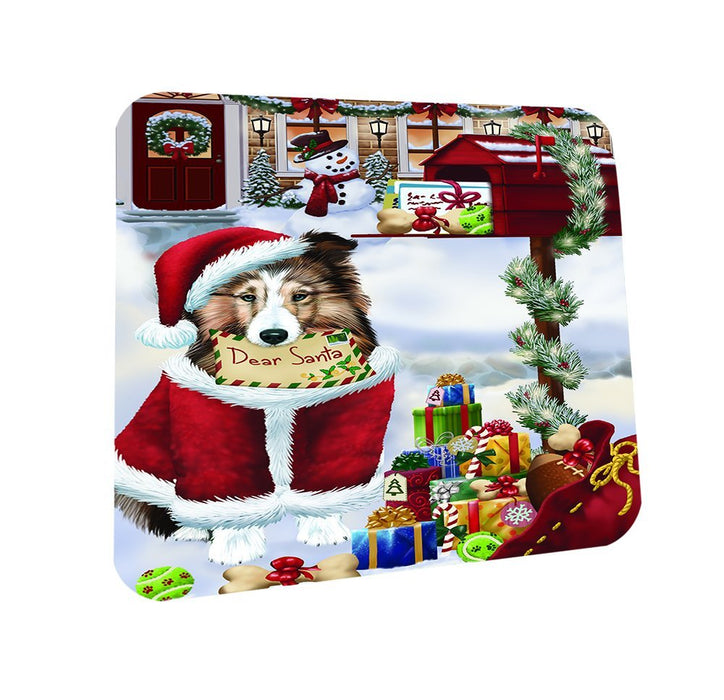 Shetland Dear Santa Letter Christmas Holiday Mailbox Dog Coasters Set of 4