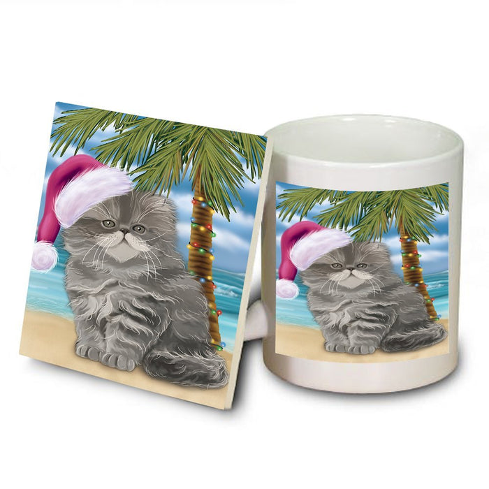 Summertime Persian Cat on Beach Christmas Mug and Coaster Set MUC0658