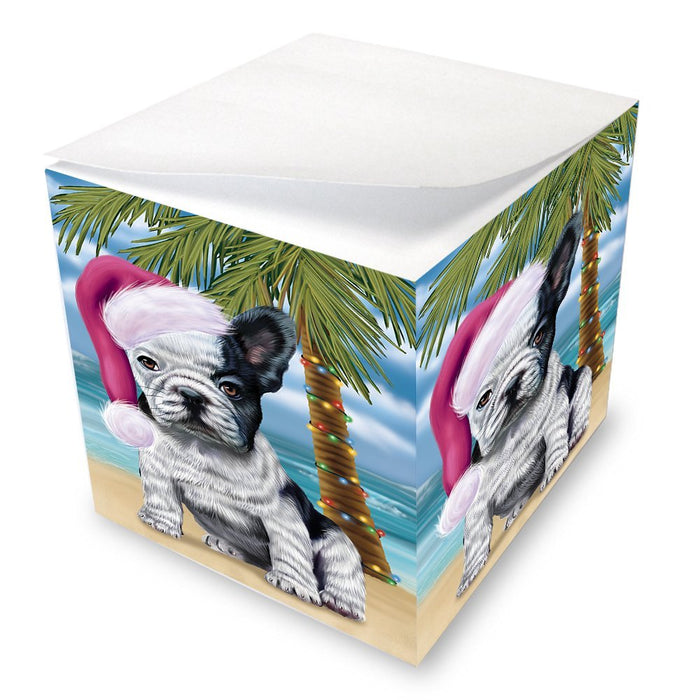 Summertime Happy Holidays Christmas French Bulldogs Dog on Tropical Island Beach Note Cube D538