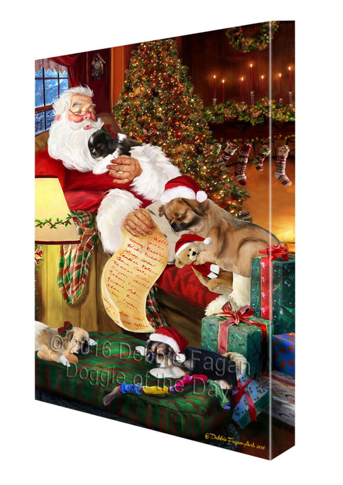 Tibetan Spaniel Dog and Puppies Sleeping with Santa Canvas Gallery Wrap 1.5" Inch