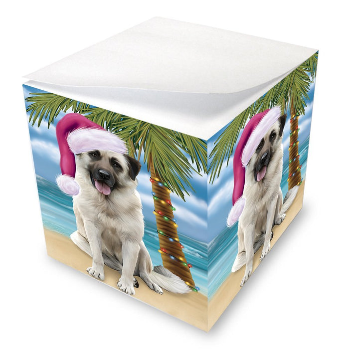 Summertime Happy Holidays Christmas Anatolian Shepherds Dog on Tropical Island Beach Note Cube D489