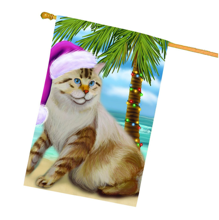Summertime Happy Holidays Christmas American Bobtail Dog on Tropical Island Beach House Flag