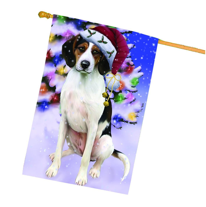Winterland Wonderland Treeing Walker Coonhound Dog In Christmas Holiday Scenic Background House Flag