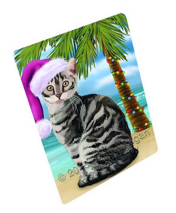 Summertime Happy Holidays Christmas Bengal Cat on Tropical Island Beach Tempered Cutting Board