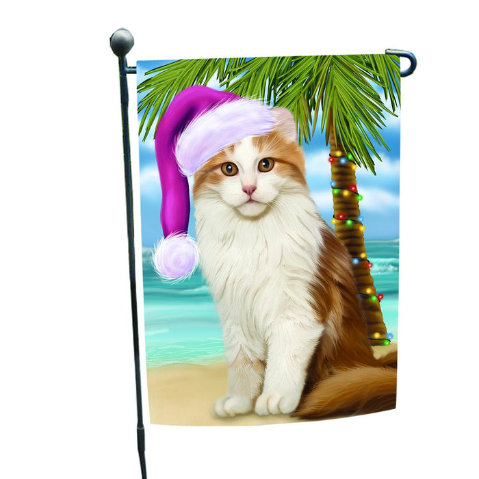Summertime Happy Holidays Christmas American Curl Cat on Tropical Island Beach Garden Flag