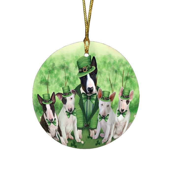 St. Patricks Day Irish Family Portrait Bull Terriers Dog Round Christmas Ornament RFPOR48739