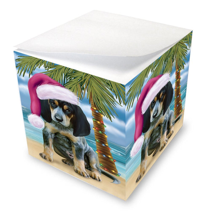 Summertime Happy Holidays Christmas Bluetick Coonhound Dog on Tropical Island Beach Note Cube D506