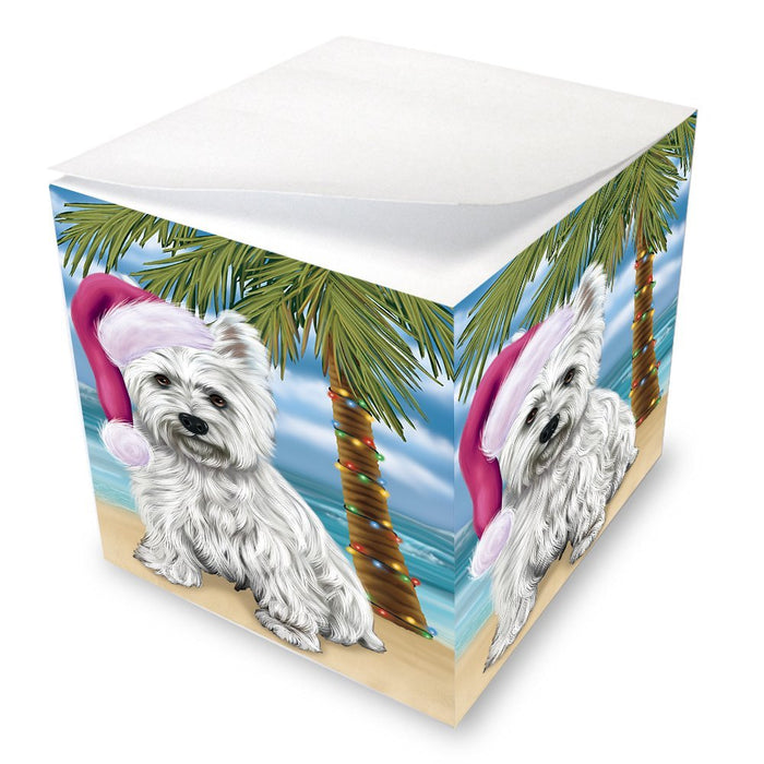 Summertime Happy Holidays Christmas West Highland Terriers Dog on Tropical Island Beach Note Cube D576