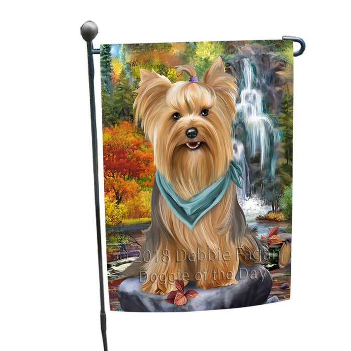 Scenic Waterfall Yorkshire Terrier Dog Garden Flag GFLG49364