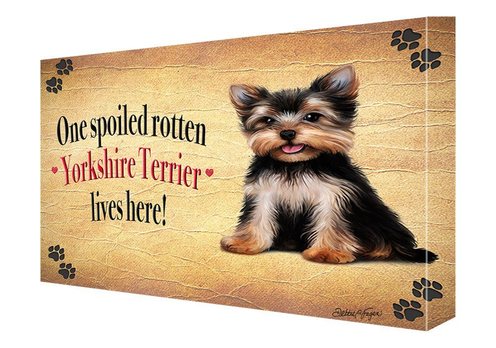 Yorkshire Terrier Spoiled Rotten Dog Painting Printed on Canvas Wall Art Signed