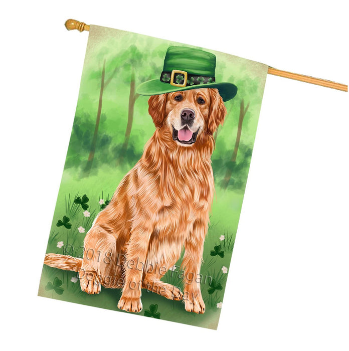 St. Patricks Day Irish Portrait Golden Retriever Dog House Flag FLG48771