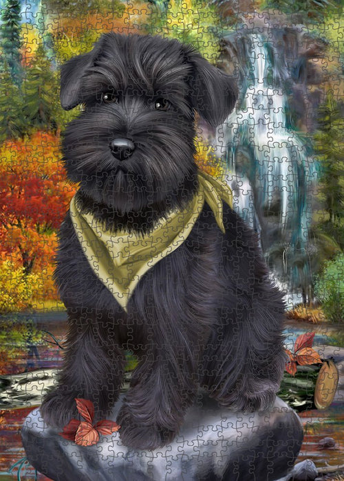 Scenic Waterfall Schnauzer Dog Puzzle with Photo Tin PUZL52377