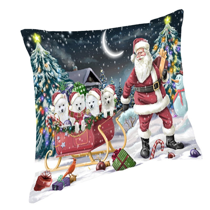 Santa Sled Dogs Christmas Happy Holidays American Eskimo Throw Pillow PIL1164