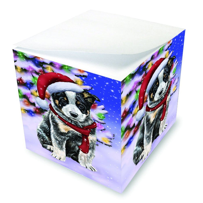 Winterland Wonderland Australian Cattle Dog In Christmas Holiday Scenic Background Note Cube D631