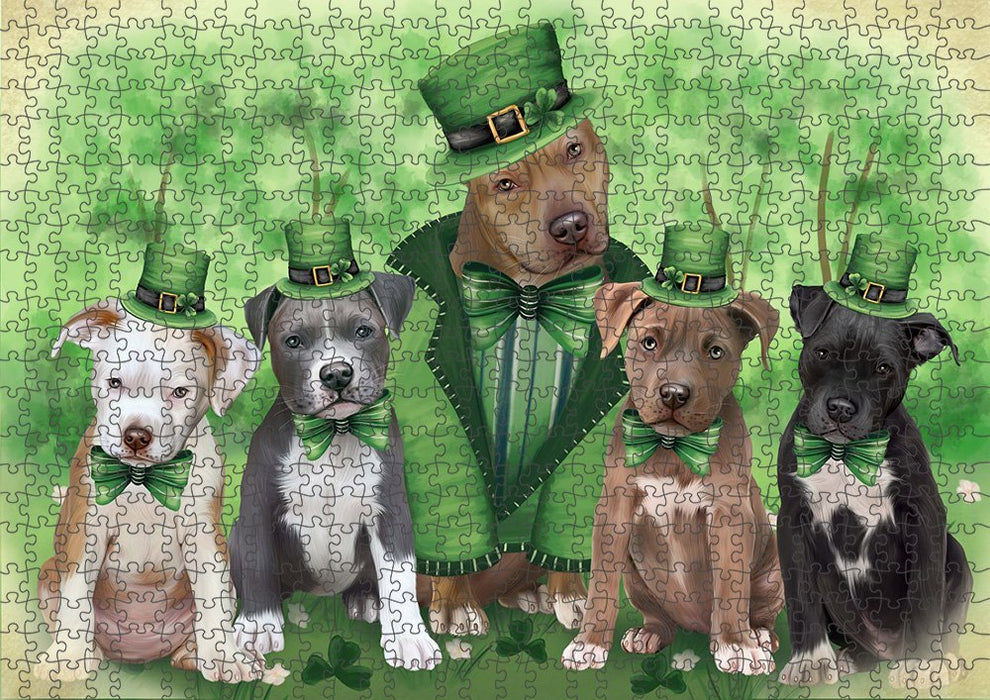 St. Patricks Day Irish Family Portrait Pit Bulls Dog Puzzle with Photo Tin PUZL51732