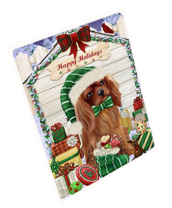 Happy Holidays Christmas Cavalier King Charles Spaniel Dog House With Presents Magnet Mini (3.5" x 2") MAG58449