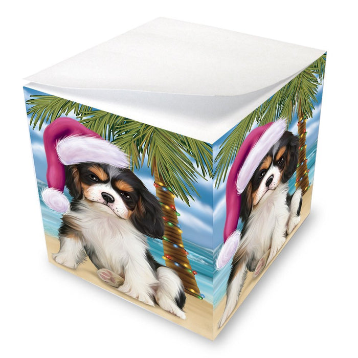 Summertime Happy Holidays Christmas Cavalier King Charles Spaniel Dog on Tropical Island Beach Note Cube D526