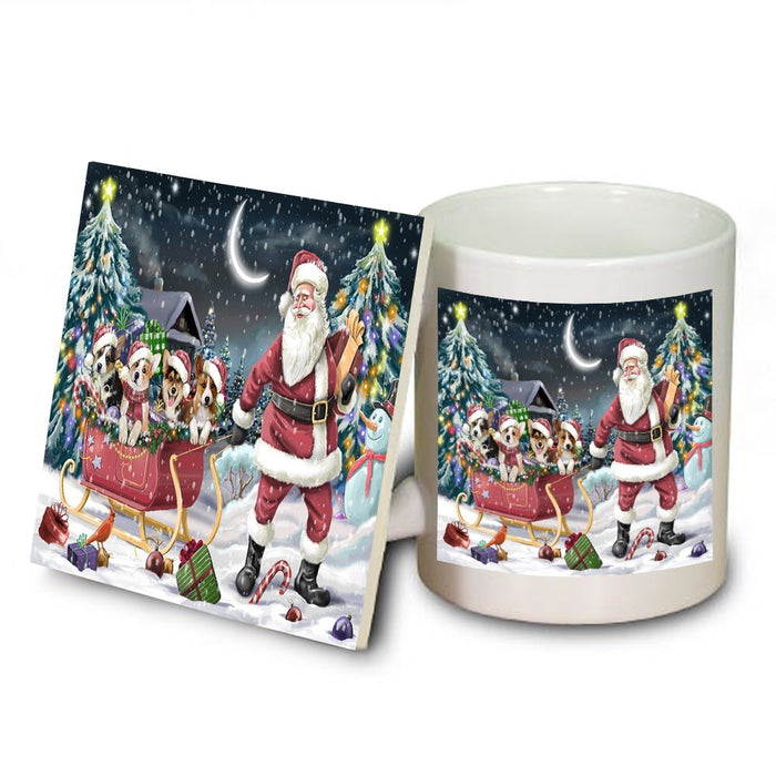 Santa Sled Dogs Corgi Christmas Mug and Coaster Set MUC0489