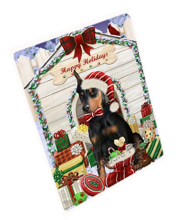 Happy Holidays Christmas Doberman Pinscher Dog House With Presents Magnet Mini (3.5" x 2") MAG58527