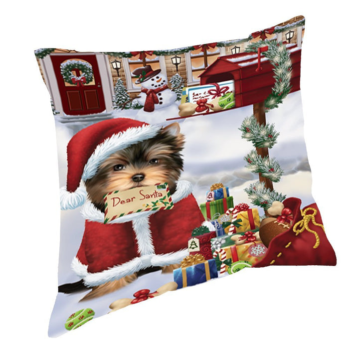 Yorkshire Terriers Dear Santa Letter Christmas Holiday Mailbox Dog Throw Pillow