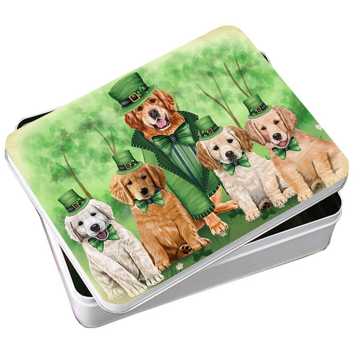 St. Patricks Day Irish Portrait Golden Retrievers Dog Photo Storage Tin PITN48807