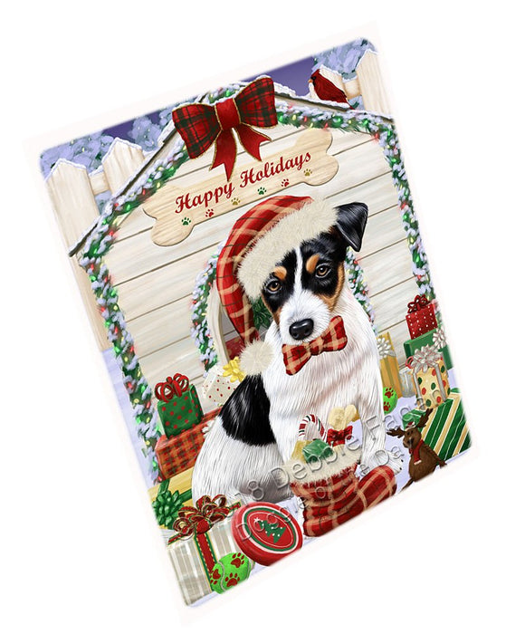 Happy Holidays Christmas Jack Russell Terrier Dog House With Presents Magnet Mini (3.5" x 2") MAG58596