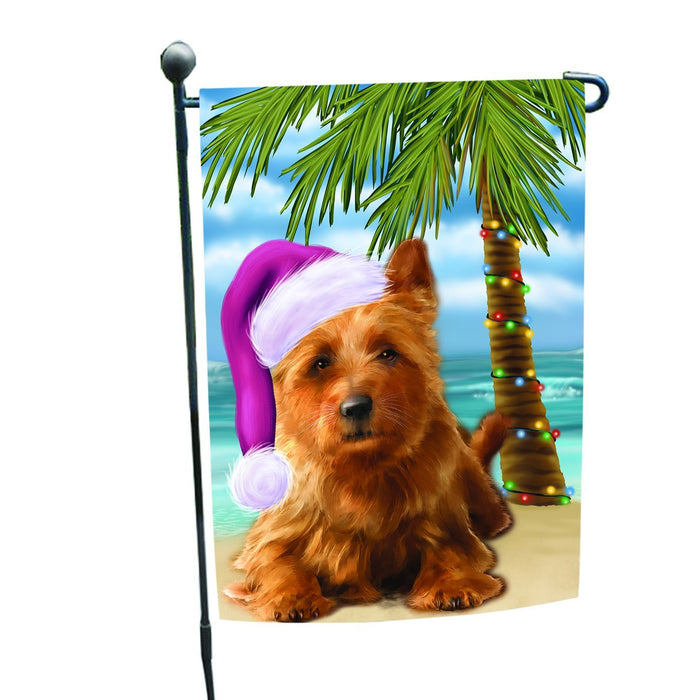 Summertime Happy Holidays Christmas Australian Terriers Dog on Tropical Island Beach Garden Flag
