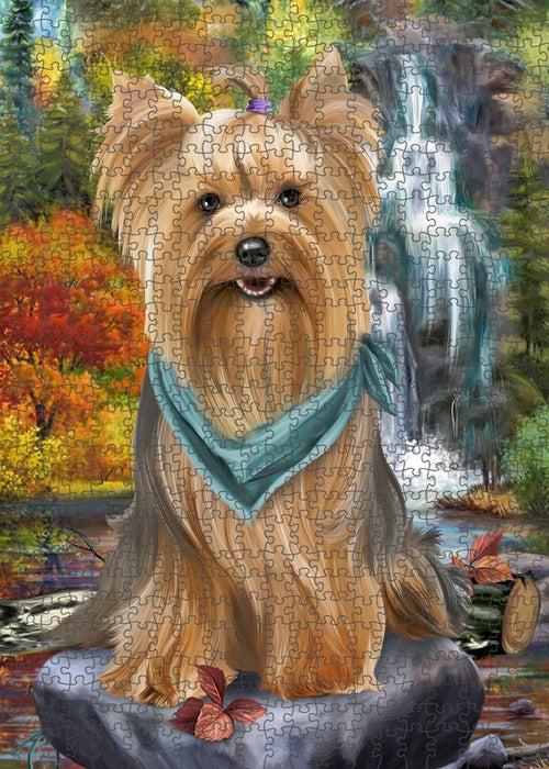 Scenic Waterfall Yorkshire Terrier Dog Puzzle with Photo Tin PUZL52491
