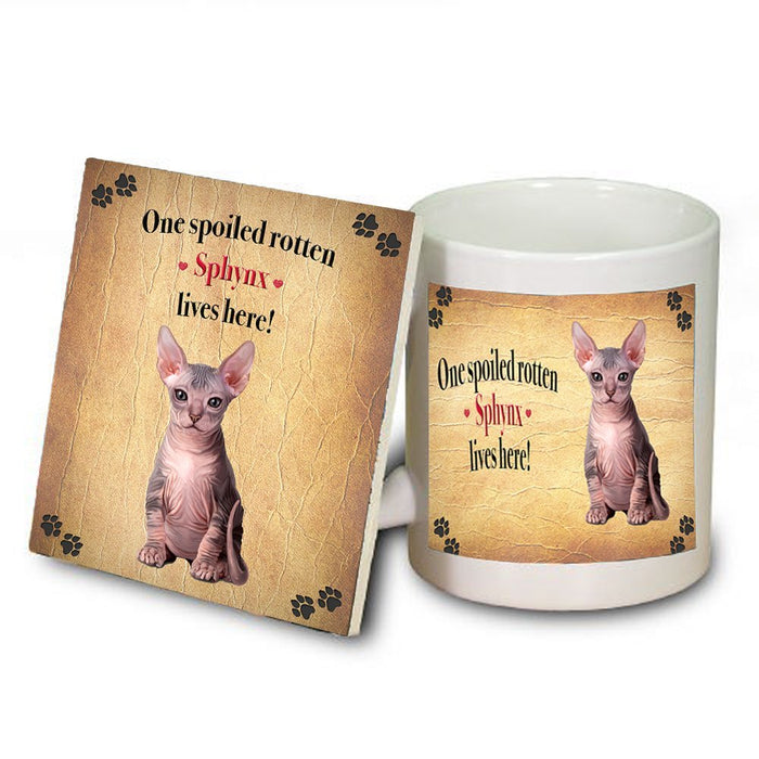 Sphynx Spoiled Rotten Cat Coaster and Mug Combo Gift Set