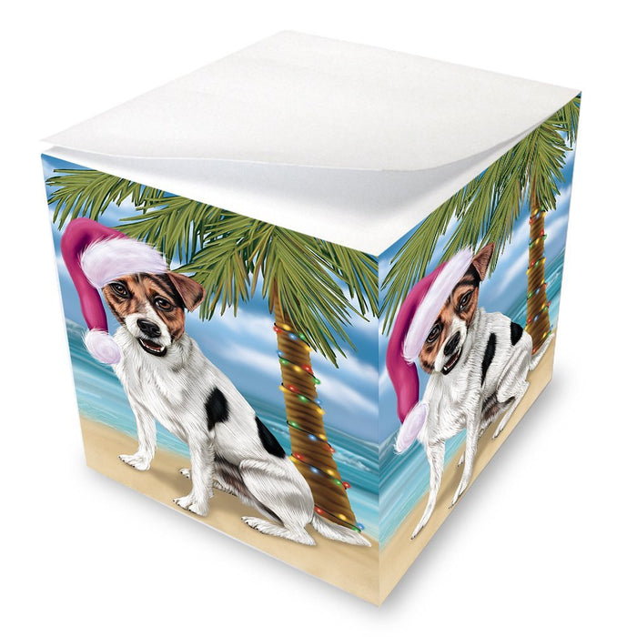 Summertime Happy Holidays Christmas Jack Russel Dog on Tropical Island Beach Note Cube D545