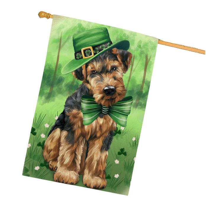 St. Patricks Day Irish Portrait Airedale Terrier Dog House Flag FLG48460