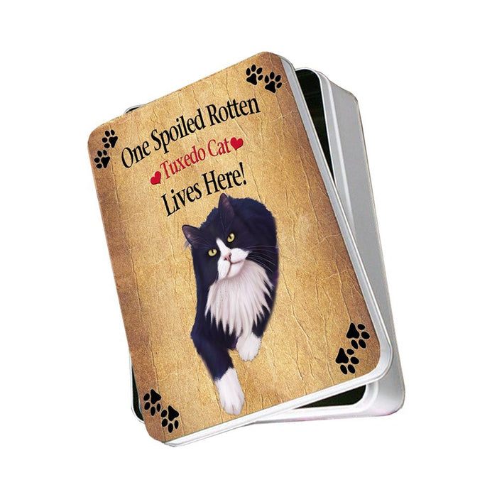 Tuxedo Black And White Spoiled Rotten Cat Photo Storage Tin