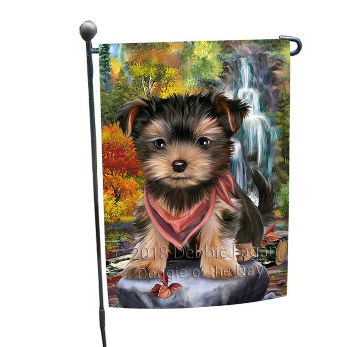 Scenic Waterfall Yorkshire Terrier Dog Garden Flag GFLG49361